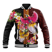 Papua New Guinea Birds and Frangipani Baseball Jacket Melanesian Art Tattoos LT03 Unisex Black - Polynesian Pride