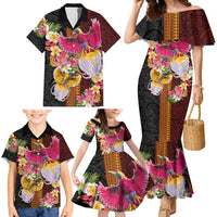 Papua New Guinea Birds and Frangipani Family Matching Mermaid Dress and Hawaiian Shirt Melanesian Art Tattoos - Polynesian Pride
