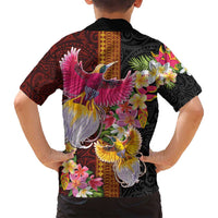 Papua New Guinea Birds and Frangipani Family Matching Off Shoulder Maxi Dress and Hawaiian Shirt Melanesian Art Tattoos - Polynesian Pride