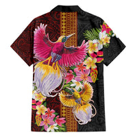 Papua New Guinea Birds and Frangipani Family Matching Off Shoulder Maxi Dress and Hawaiian Shirt Melanesian Art Tattoos - Polynesian Pride