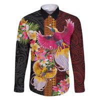 Papua New Guinea Birds and Frangipani Family Matching Off Shoulder Maxi Dress and Hawaiian Shirt Melanesian Art Tattoos - Polynesian Pride
