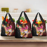 Papua New Guinea Birds and Frangipani Grocery Bag Melanesian Art Tattoos LT03 3-pack One Size Black - Polynesian Pride