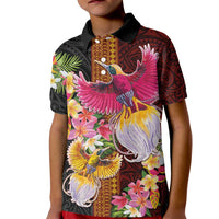 Papua New Guinea Birds and Frangipani Kid Polo Shirt Melanesian Art Tattoos - Polynesian Pride