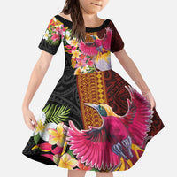 Papua New Guinea Birds and Frangipani Kid Short Sleeve Dress Melanesian Art Tattoos - Polynesian Pride