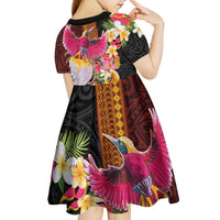 Papua New Guinea Birds and Frangipani Kid Short Sleeve Dress Melanesian Art Tattoos - Polynesian Pride