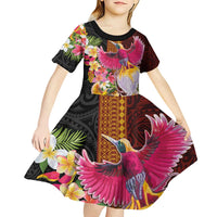 Papua New Guinea Birds and Frangipani Kid Short Sleeve Dress Melanesian Art Tattoos - Polynesian Pride