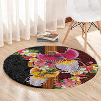 Papua New Guinea Birds and Frangipani Round Carpet Melanesian Art Tattoos - Polynesian Pride