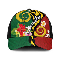 Melanesian Vanuatu Tribal Boar Tusk Baseball Net Cap Tropical Plants and Namele Motifs LT03 One Size Black Green - Polynesian Pride