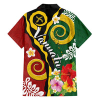 Melanesian Vanuatu Tribal Boar Tusk Family Matching Off Shoulder Short Dress and Hawaiian Shirt Tropical Plants and Namele Motifs - Polynesian Pride