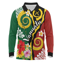 Melanesian Vanuatu Tribal Boar Tusk Long Sleeve Polo Shirt Tropical Plants and Namele Motifs - Polynesian Pride