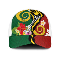 Melanesian Vanuatu Tribal Boar Tusk Mesh Trucker Cap Tropical Plants and Namele Motifs LT03 One Size White Green - Polynesian Pride