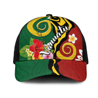 Melanesian Vanuatu Tribal Boar Tusk Mesh Trucker Cap Tropical Plants and Namele Motifs LT03 One Size Black Green - Polynesian Pride