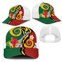 Melanesian Vanuatu Tribal Boar Tusk Mesh Trucker Cap Tropical Plants and Namele Motifs LT03 - Polynesian Pride