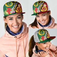 Melanesian Vanuatu Tribal Boar Tusk Mesh Trucker Cap Tropical Plants and Namele Motifs LT03 - Polynesian Pride