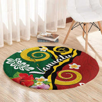 Melanesian Vanuatu Tribal Boar Tusk Round Carpet Tropical Plants and Namele Motifs - Polynesian Pride