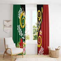 Melanesian Vanuatu Tribal Boar Tusk Window Curtain Tropical Plants and Namele Motifs - Polynesian Pride