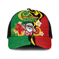 Vanuatu Christmas Baseball Net Cap Funny Santa with Namele and Boar Tusk Tribal LT03 One Size Black Green - Polynesian Pride