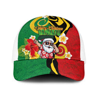 Vanuatu Christmas Baseball Net Cap Funny Santa with Namele and Boar Tusk Tribal LT03 One Size White Green - Polynesian Pride
