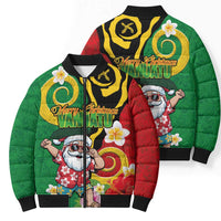 Vanuatu Christmas Bomber Puffer Jacket Funny Santa with Namele and Boar Tusk Tribal LT03 - Polynesian Pride