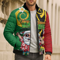 Vanuatu Christmas Bomber Puffer Jacket Funny Santa with Namele and Boar Tusk Tribal LT03 - Polynesian Pride