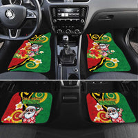 Vanuatu Christmas Car Mats Funny Santa with Namele and Boar Tusk Tribal LT03 Set 4pcs Green - Polynesian Pride