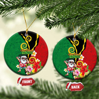 Vanuatu Christmas Ceramic Ornament Funny Santa with Namele and Boar Tusk Tribal LT03 Circle Green - Polynesian Pride