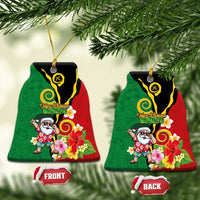 Vanuatu Christmas Ceramic Ornament Funny Santa with Namele and Boar Tusk Tribal LT03 Bell Flake Green - Polynesian Pride