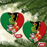 Vanuatu Christmas Ceramic Ornament Funny Santa with Namele and Boar Tusk Tribal LT03 Heart Green - Polynesian Pride