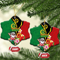 Vanuatu Christmas Ceramic Ornament Funny Santa with Namele and Boar Tusk Tribal LT03 Snow Flake Green - Polynesian Pride