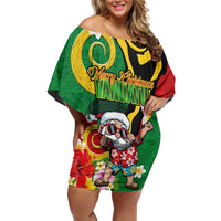 Vanuatu Christmas Family Matching Off Shoulder Short Dress and Hawaiian Shirt Funny Santa with Namele and Boar Tusk Tribal - Polynesian Pride