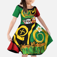 Vanuatu Christmas Kid Short Sleeve Dress Funny Santa with Namele and Boar Tusk Tribal - Polynesian Pride