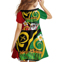 Vanuatu Christmas Kid Short Sleeve Dress Funny Santa with Namele and Boar Tusk Tribal - Polynesian Pride