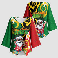 Vanuatu Christmas Kimono Sleeve Blouse Funny Santa with Namele and Boar Tusk Tribal LT03 - Polynesian Pride