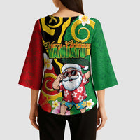 Vanuatu Christmas Kimono Sleeve Blouse Funny Santa with Namele and Boar Tusk Tribal LT03 - Polynesian Pride