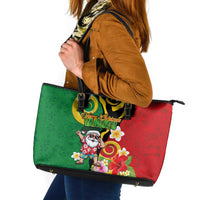 Vanuatu Christmas Leather Tote Bag Funny Santa with Namele and Boar Tusk Tribal - Polynesian Pride
