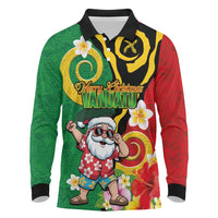 Vanuatu Christmas Long Sleeve Polo Shirt Funny Santa with Namele and Boar Tusk Tribal - Polynesian Pride