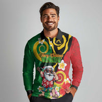 Vanuatu Christmas Long Sleeve Polo Shirt Funny Santa with Namele and Boar Tusk Tribal - Polynesian Pride