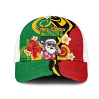 Vanuatu Christmas Mesh Trucker Cap Funny Santa with Namele and Boar Tusk Tribal LT03 One Size White Green - Polynesian Pride