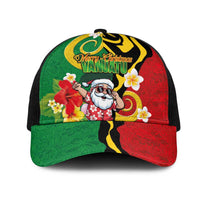 Vanuatu Christmas Mesh Trucker Cap Funny Santa with Namele and Boar Tusk Tribal LT03 One Size Black Green - Polynesian Pride