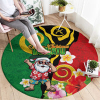 Vanuatu Christmas Round Carpet Funny Santa with Namele and Boar Tusk Tribal - Polynesian Pride