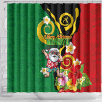 Vanuatu Christmas Shower Curtain Funny Santa with Namele and Boar Tusk Tribal - Polynesian Pride
