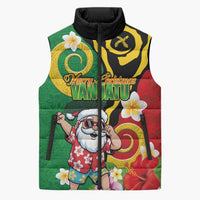 Vanuatu Christmas Sleeveless Puffer Jacket Funny Santa with Namele and Boar Tusk Tribal LT03 Unisex Green - Polynesian Pride