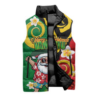 Vanuatu Christmas Sleeveless Puffer Jacket Funny Santa with Namele and Boar Tusk Tribal LT03 - Polynesian Pride