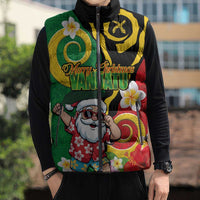 Vanuatu Christmas Sleeveless Puffer Jacket Funny Santa with Namele and Boar Tusk Tribal LT03 - Polynesian Pride