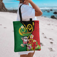 Vanuatu Christmas Tote Bag Funny Santa with Namele and Boar Tusk Tribal - Polynesian Pride