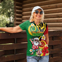Vanuatu Christmas Women Polo Shirt Funny Santa with Namele and Boar Tusk Tribal - Polynesian Pride