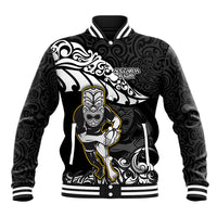 New Zealand Rugby Baseball Jacket Maori Warrior Rugby Silver Fern Tribal Pattern LT03 Unisex Black - Polynesian Pride