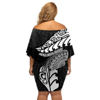New Zealand Rugby Off Shoulder Short Dress Maori Warrior Rugby Silver Fern Tribal Pattern LT03 - Polynesian Pride