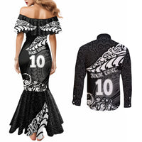 Custom New Zealand Rugby Couples Matching Mermaid Dress and Long Sleeve Button Shirts Maori Warrior Rugby Silver Fern Tribal Pattern LT03 - Polynesian Pride