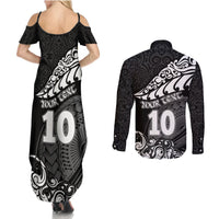 Custom New Zealand Rugby Couples Matching Summer Maxi Dress and Long Sleeve Button Shirts Maori Warrior Rugby Silver Fern Tribal Pattern LT03 - Polynesian Pride